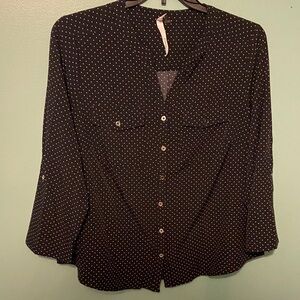 NY Collection Black and White Polka Dot Blouse